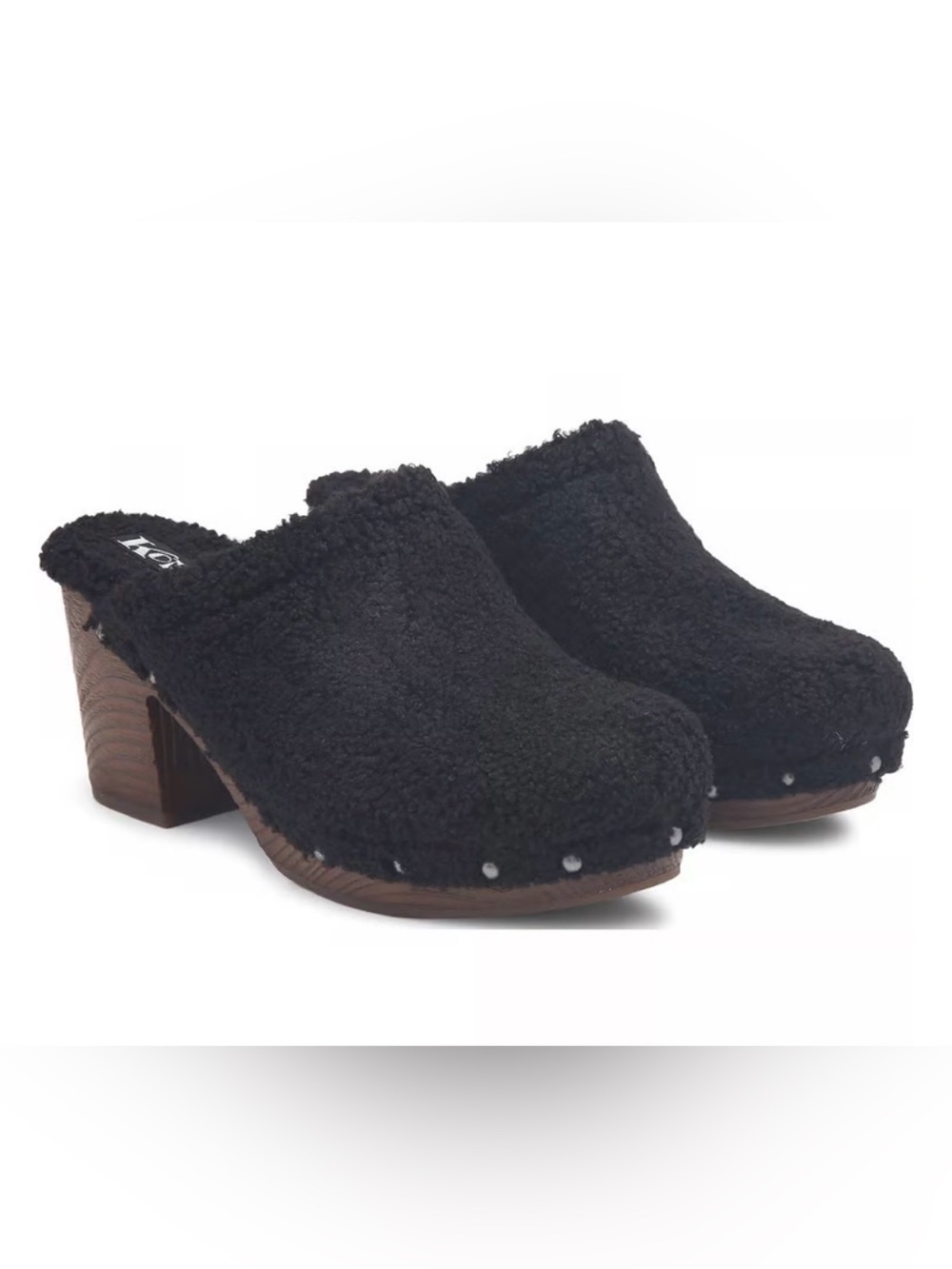 Korks Black Fleece Mule Clogs 10 Studded Trim winter